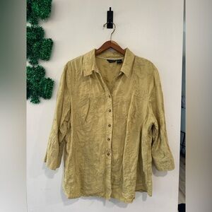 Ecologie Embroidered Floral 100% Linen Button-Down Shirt Women 3XL Boho Cottage